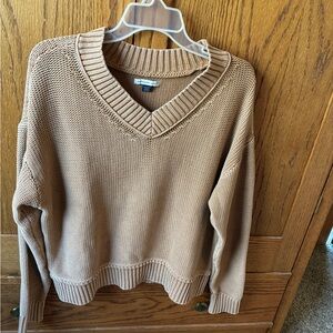 American Eagle Outfitters Tan V-Neck Knit Sweater